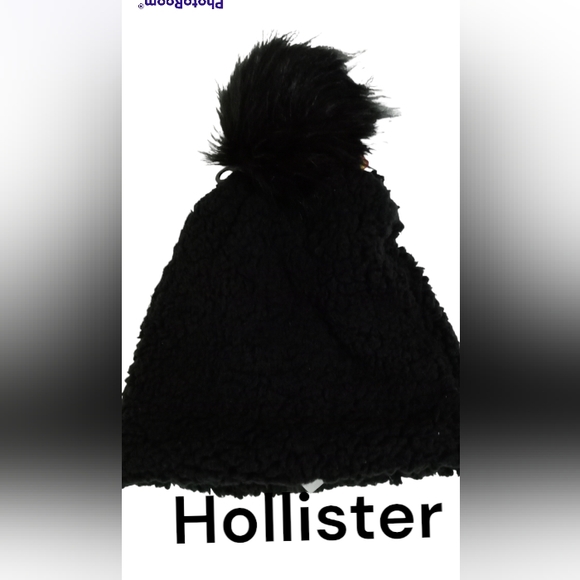 Hollister/Abercrombie & Fitch Black Faux Fur Pom Faux Sherpa Beanie/Cap/ Hat - Picture 7 of 9